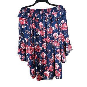 Altar'd State M Blue Pink Floral Bell Sleeve Mini Dress Cottage Boho Coastal
